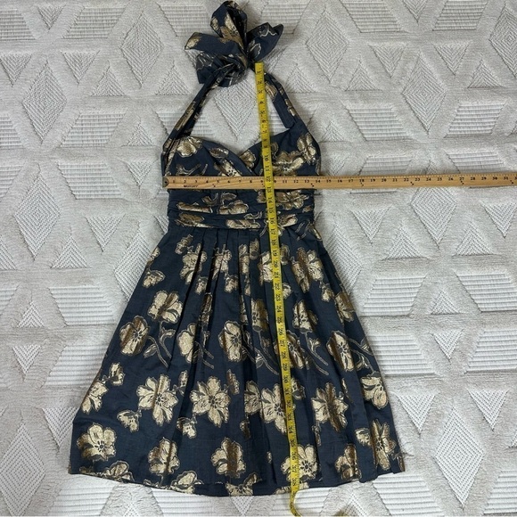 Rubber Ducky Production Dress Sz M Halter Floral Metallic - Picture 9 of 13